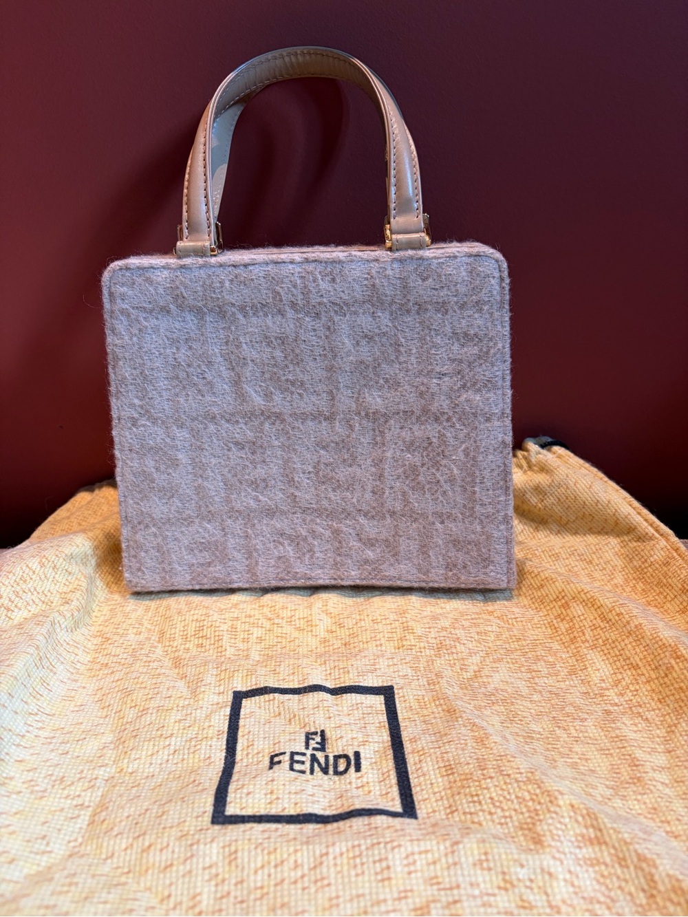 Fendi Beige Wool Square Top-Handle Bag